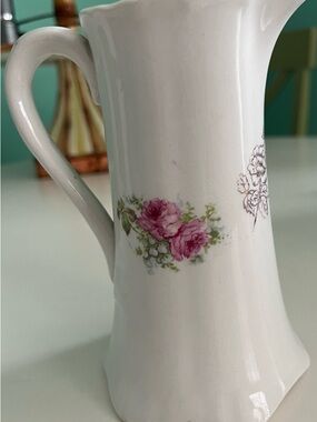 VTG Sevres White Ceramic Bud Vase with Pink Rose Floral Accent